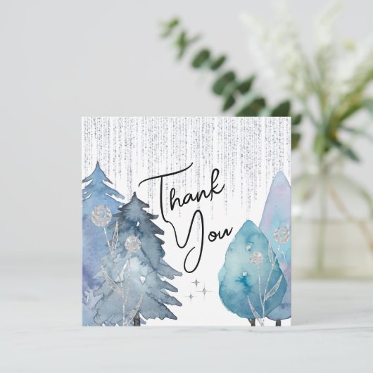 Frosted Winter - Silver- Bridal - Hartelijk dank - Bedankkaart (Staand voorkant)