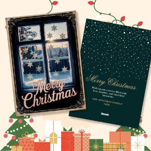 Frosted Winter Window Kerstgroeten Feestdagenkaart