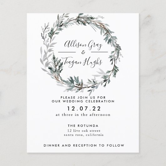 Frosted Wreath Wedding Invitation | Begrotingsbroc Flyer (Voorkant)
