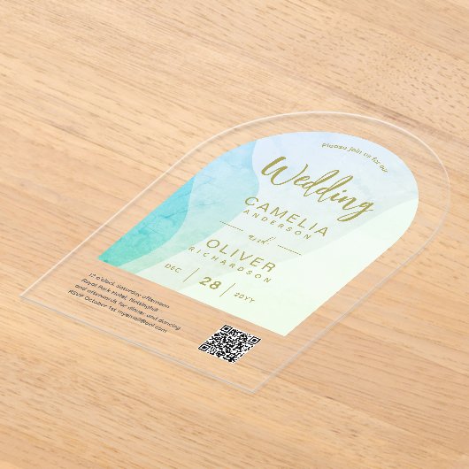 Frosted Zee Glass Abstracte QR-code RSVP Modern Acryl Uitnodigingen (Laagn)