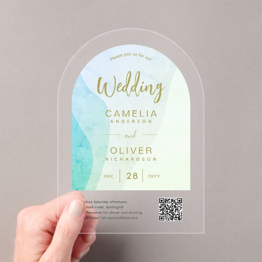 Frosted Zee Glass Abstracte QR-code RSVP Modern Acryl Uitnodigingen (Insitu (Draagbaar))