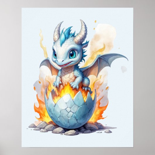 Frostfire Hatchling Blue Dragon Fantasy Poster (Voorkant)