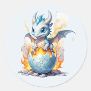 Frostfire Hatchling Blue Dragon Ronde Sticker