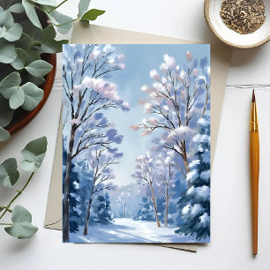 Frostlight Bos   Winter Sneeuw Aquarel Natuur Briefkaart