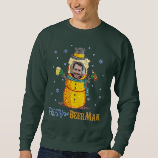 Frosty Beer Man Custom Photo Funny Ugly Kerstmis Trui (Voorkant)