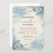 Frosty Blue Botanical Winter Wedding Kaart (Voorkant / Achterkant)
