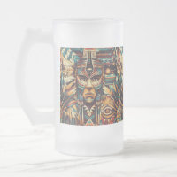 Frosty Blue "Meso-American Motif" Glass Mok