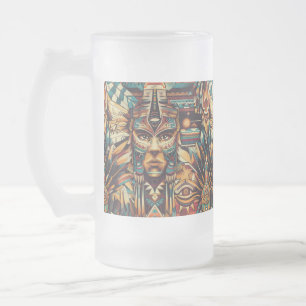 Frosty Blue "Meso-American Motif" Glass Mok
