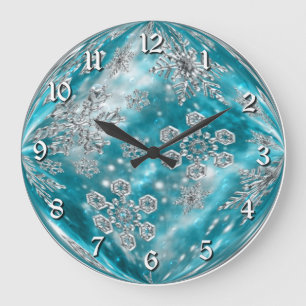 Frosty Blue Snowflake Bubble Wall klok
