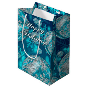Frosty Blue Snowflake Bubbles Holiday Gift Bag Medium Cadeauzakje