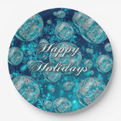 Frosty Blue Snowflake Bubbles Holiday Paper Borden Papieren Bordje (Voorkant)