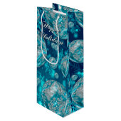 Frosty Blue Snowflake Bubbles Holiday Wine Bag Wijn Cadeautas (Voorkant Gekanteld)