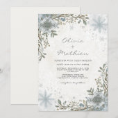 Frosty Blue Winter Botanical Floral Wedding Kaart (Voorkant / Achterkant)