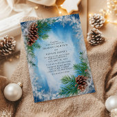 Frosty Blue Winter Pinecone Wedding Kaart