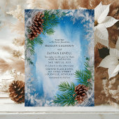 Frosty Blue Winter Pinecone Wedding Kaart