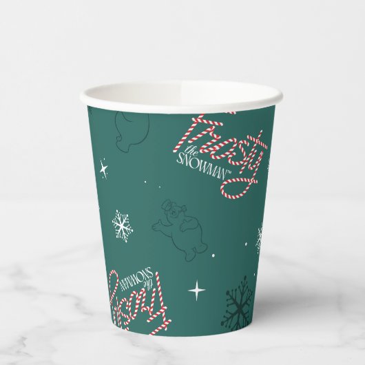 Frosty de Sneeuwman Groene Sneeuwvlok Patroon Papieren Bekers (Links)