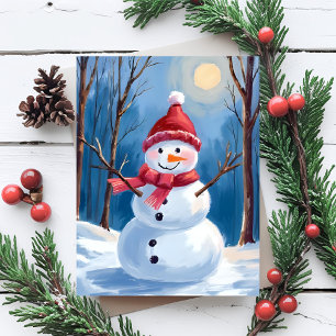 Frosty de Sneeuwman Winter Watercolor Schilderij Feestdagenkaart