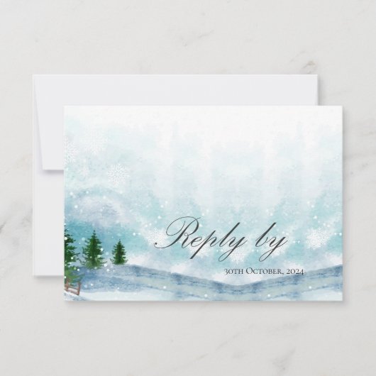 Frosty Fairytale Sneeuwvlokken Winter Bruiloft RSVP Kaartje (Voorkant)