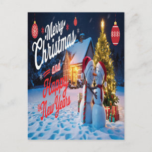 Frosty Friends: Sneeuwman en Kerstboom Dans Briefkaart