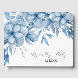 Frosty Grey Blue Floral Wedding Gastenboek