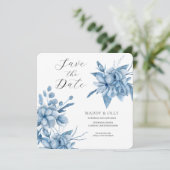 Frosty Grey Blue Floral Wedding Save The Date (Staand voorkant)