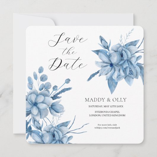 Frosty Grey Blue Floral Wedding Save The Date (Voorkant)