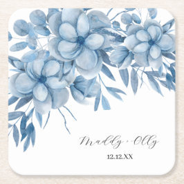 Frosty Grey Blue Floral Wedding Vierkante Kartonnen Onderzetter