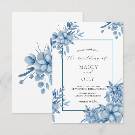 Frosty Grey Blue Wedding Invitation Kaart (Voorkant / Achterkant)