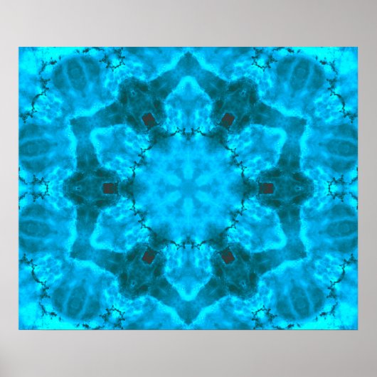 Frosty Ice Blue Snowflake Kaleidoscope Patroon Poster (Voorkant)