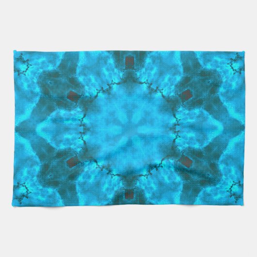 Frosty Ice Blue Snowflake Kaleidoscope Patroon Theedoek (Horizontaal)