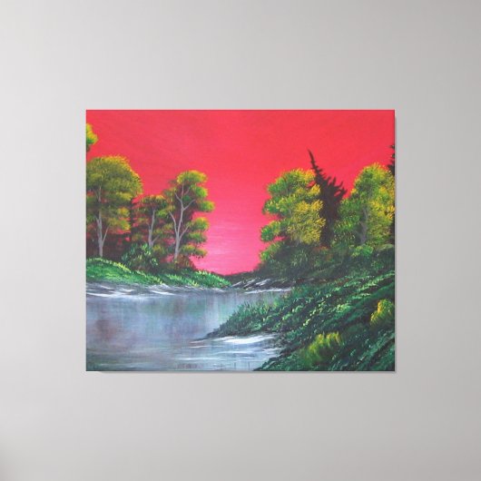Frosty Lake Colorful Red Sunset Canvas Afdruk (Voorkant)