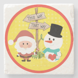 Frosty of Santa? Welke kant op met Kerstmis? Stenen Onderzetter