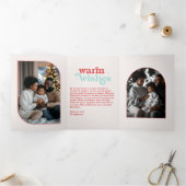 Frosty Peppermint Cozy Vibes Retro Christmas Photo Drieluik Wenskaart (Binnen)