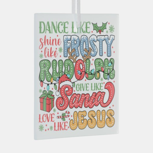 Frosty, Rudolph, Santa en Jezus Glas Ornament (Voorkant Rechts)