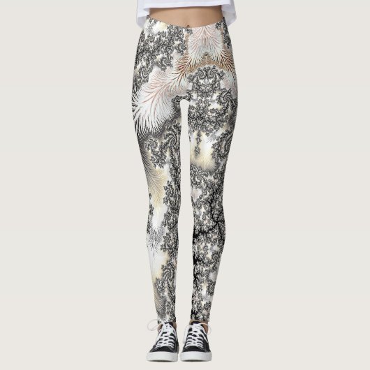 Frosty Silver Ice Crystals Bevroren look Fractal A Leggings (Voorkant)