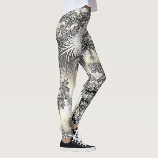 Frosty Silver Ice Crystals Bevroren look Fractal A Leggings (Rechts)