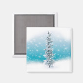 Frosty Snow Scene Pine Tree Snowflakes Magneet (Voorkant / Achterkant)