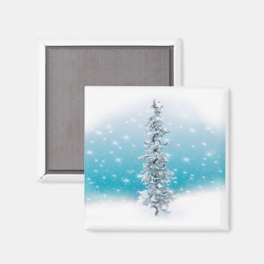 Frosty Snow Scene Pine Tree Snowflakes Magneet (Voorkant / Achterkant)