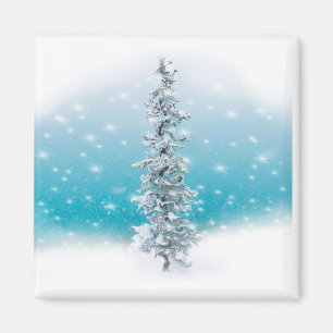 Frosty Snow Scene Pine Tree Snowflakes Magneet