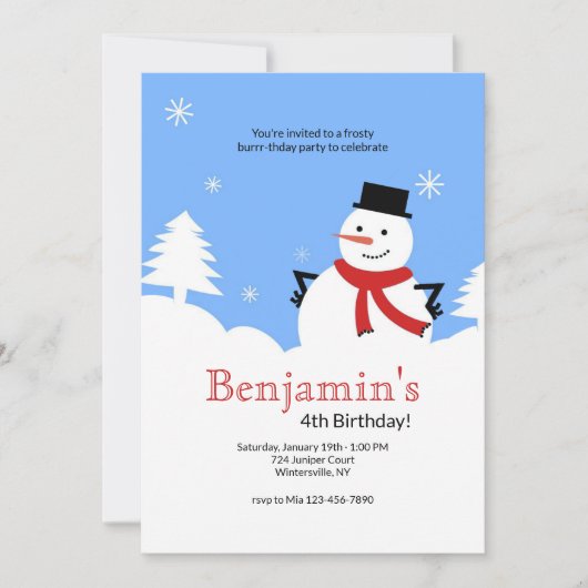 Frosty Snowman Anniversaire Invitations (Devant)