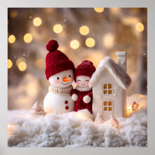 Frosty Snowman Broers en Zussen Winter Joy Poster