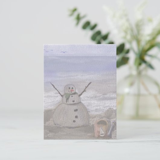 Frosty Snowman in het strand Briefkaart (Staand voorkant)