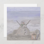 Frosty Snowman in het strand Feestdagenkaart (Voorkant / Achterkant)