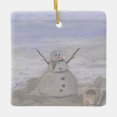 Frosty Snowman in het strand Keramisch Ornament (Voorkant)