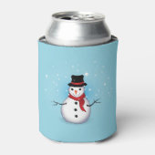 Frosty Snowman met Pet en Scarf op Light Blue Blikjeskoeler (Blikje Voorkant)