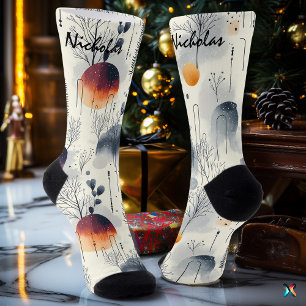 Frosty Sunrise Winter in blauw, Sinaasappel en wit Sokken