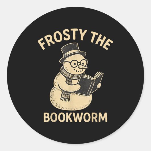 Frosty The Bookworm Snowman Reading Ronde Sticker (Voorkant)