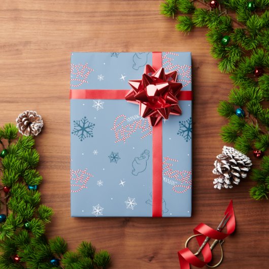 Frosty the Snowman Blue Snowflake Pattern Cadeaupapier (Feestdagen Geschenken)