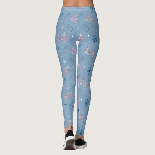 Frosty the Snowman Blue Snowflake Pattern Leggings (Achterkant)