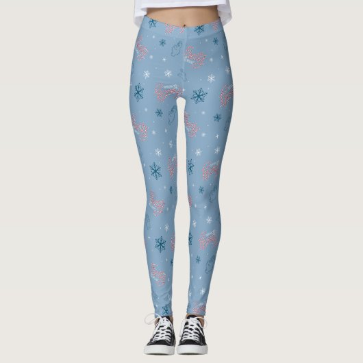 Frosty the Snowman Blue Snowflake Pattern Leggings (Voorkant)